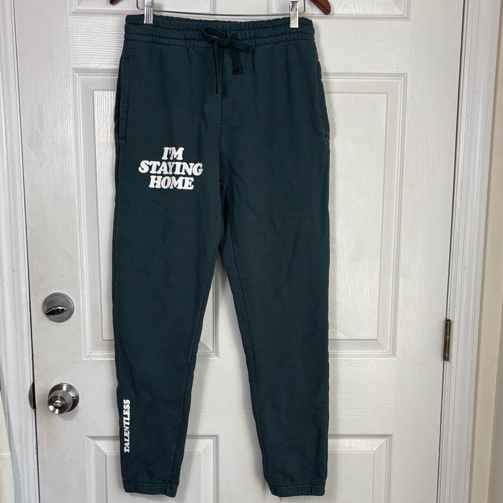 TALENTLESS Green 'I'm Staying Home' Sweatpants double pockets drawstring size S